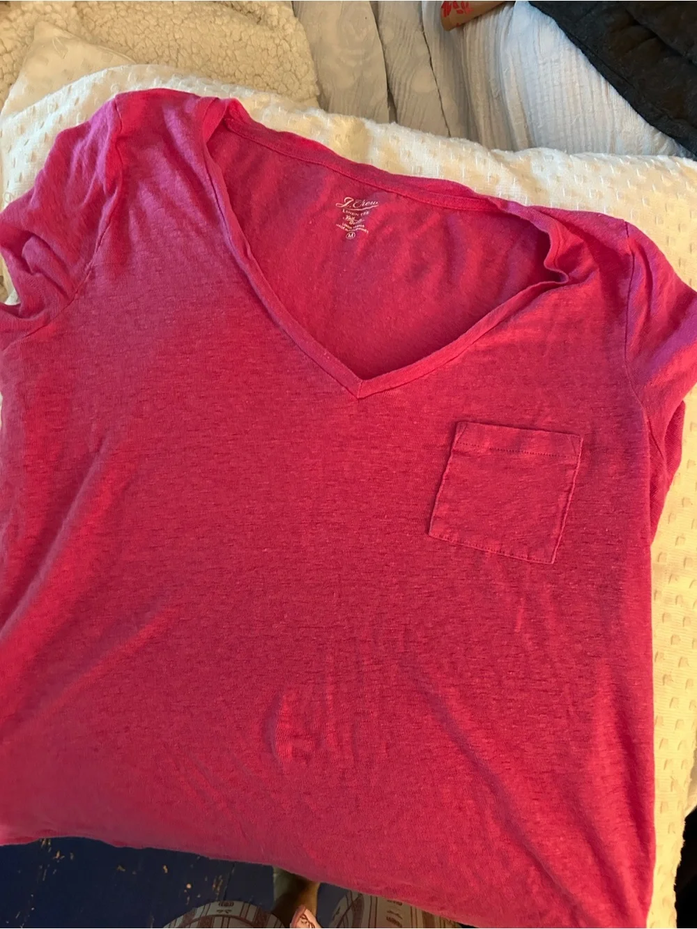J. Crew Hot Pink V-Neck Pocket Tee